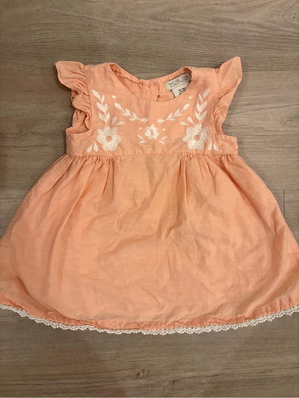 Rachel Zoe Peach Floral Embroidered Ruffle-Sleeve Dress